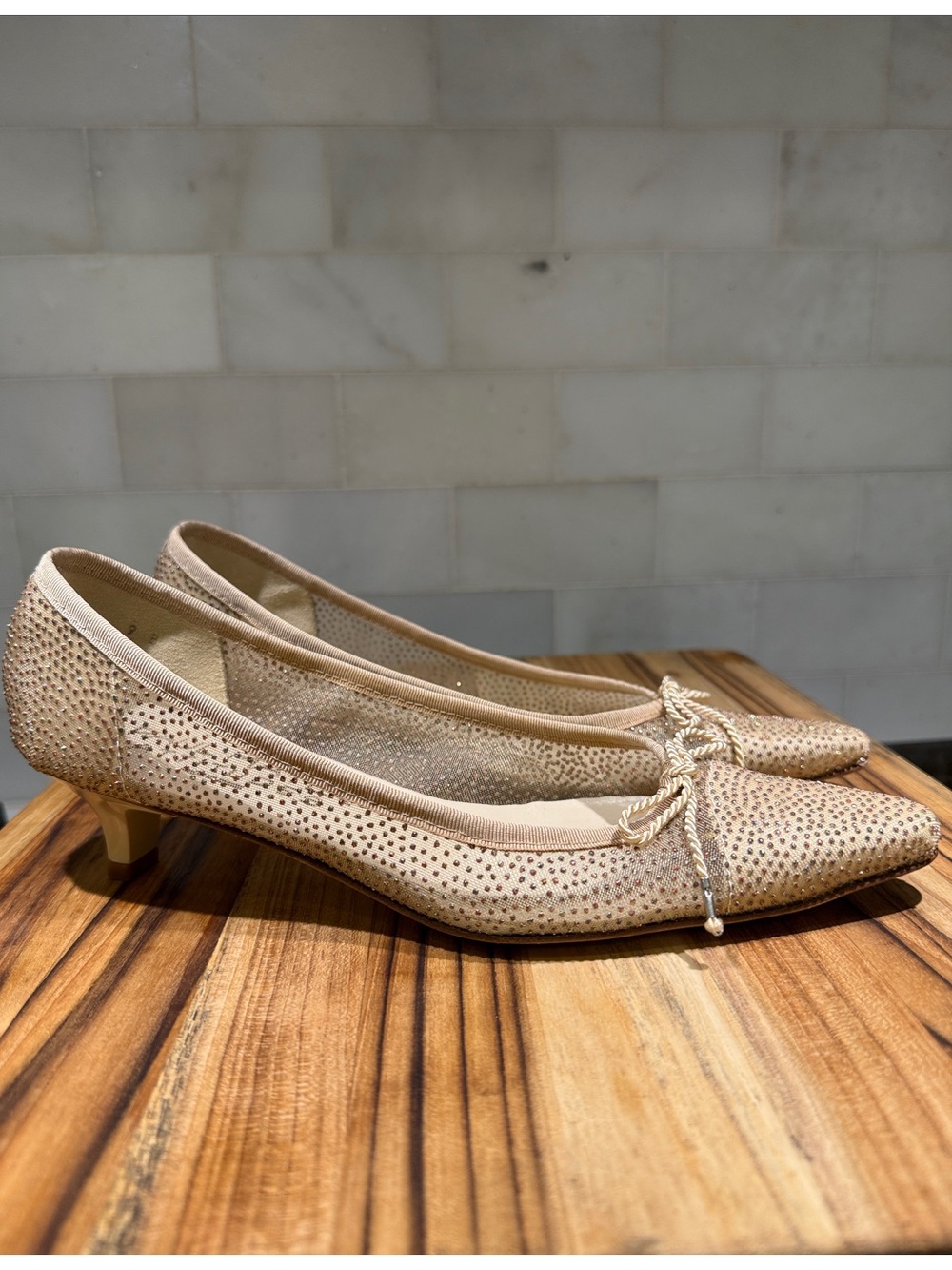 Paul Mayer Champagne Rhinestone Pointed Toe Flats